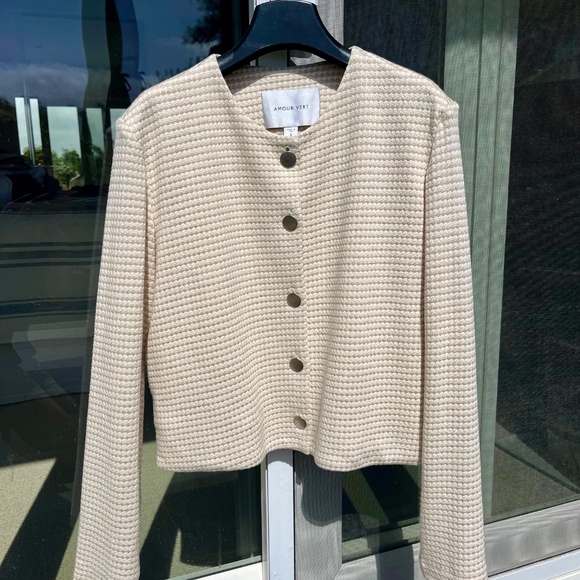 Amour Vert Erin Scallop Knit Jacket - natural oatmeal, size S - Picture 4 of 9